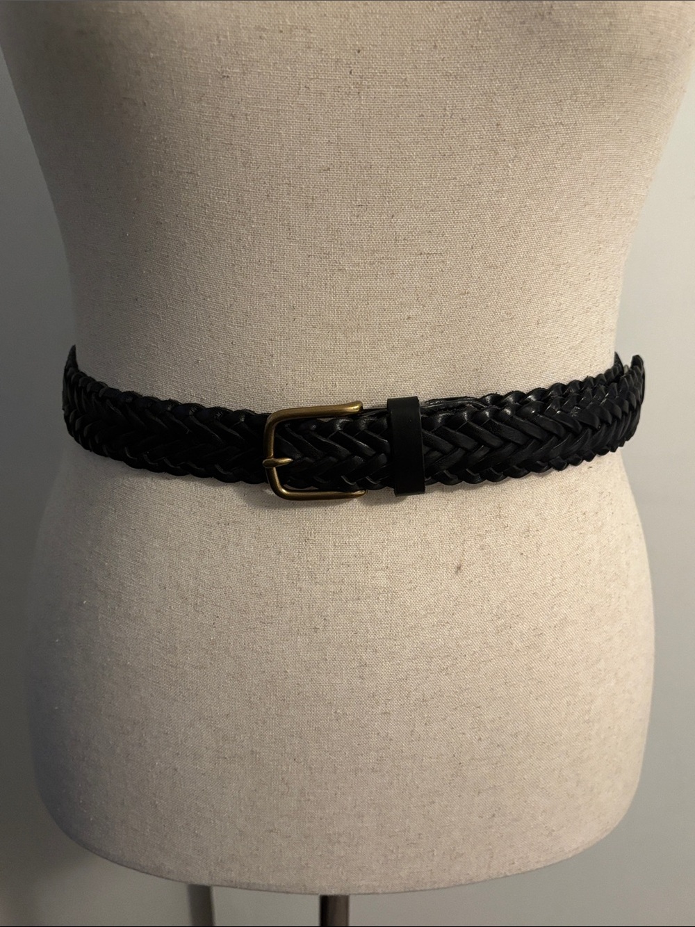 GAP Black Braided Leather Belt with Brass-Tone Buckle